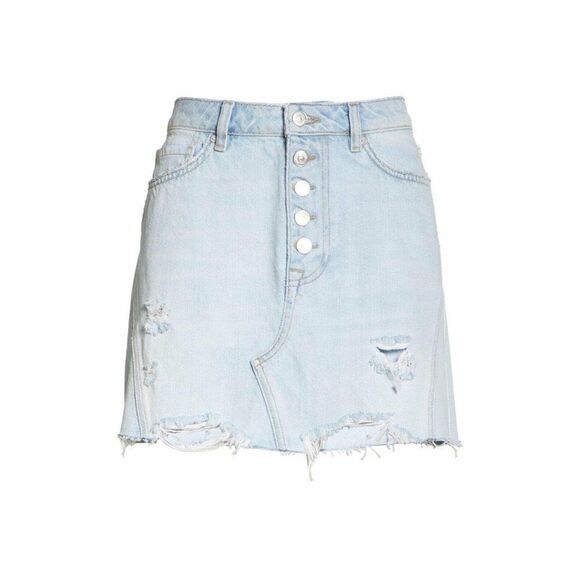 Free People‎ NWOT Light Blue Denim Mini Skirt 4/27 - Picture 1 of 8